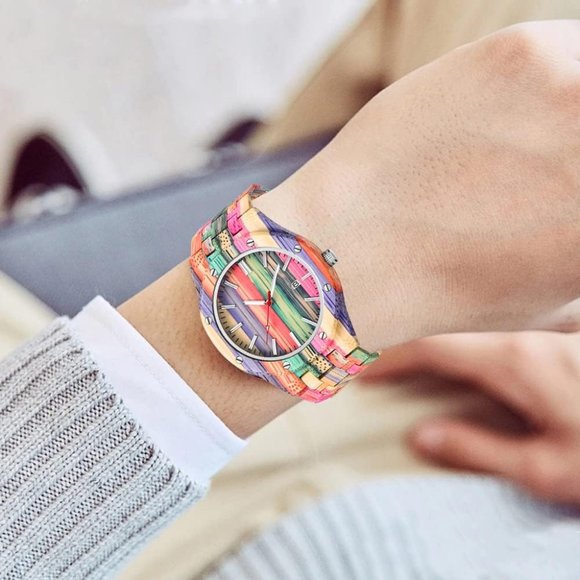 Men Handmade Colorful Bamboo Analog Quartz Wooden Watch - Picture 7 of 7